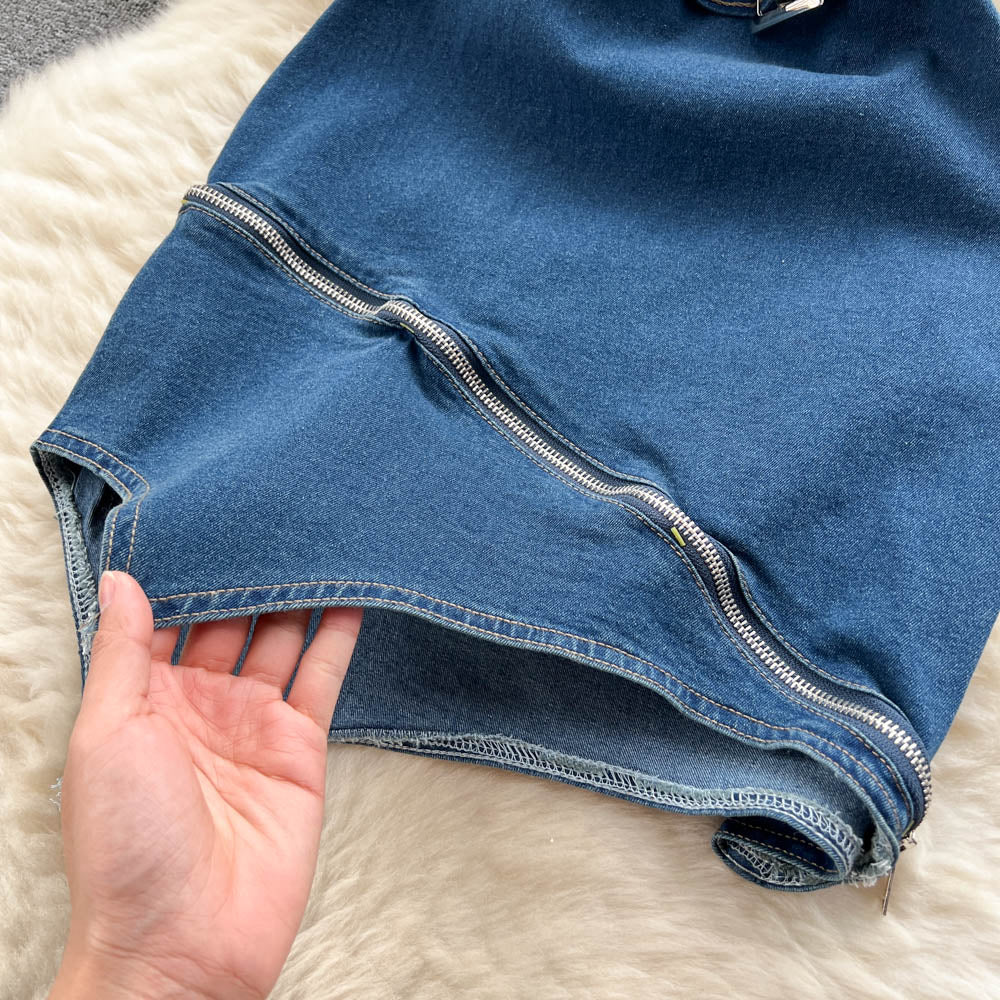 Vintage Asymmetric Denim Off-shoulder Dress