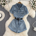 Vintage Lapeled Denim Romper