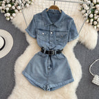 Vintage Lapeled Denim Romper
