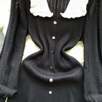 Doll Collar Black Knitted Shirt Dress