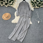 Turtleneck Cardigan&Wide-leg Trousers 2Pcs