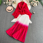 Thickened Cardigan&Gradient Skirt 2Pcs