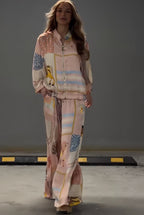 Horse Print Zip Up Long Sleeve Top & Wide Leg Pants Set Women Casual Loose Streetwear Two Piece Outfit