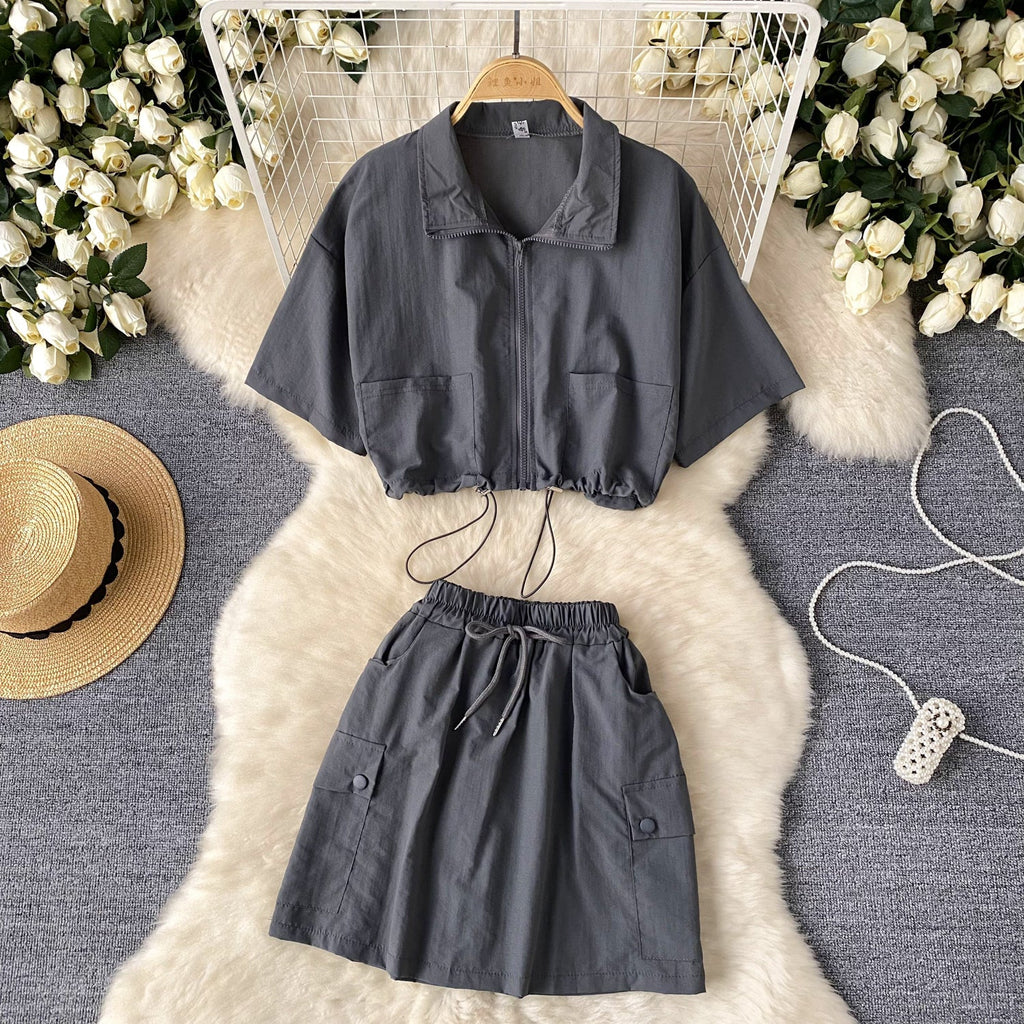 Chic Shirt&Skirt Drawstring 2Pcs