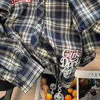 Vintage Embroidered Loose Plaid Shirt