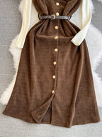 Corduroy Vest Dress&Knitwear 2Pcs