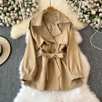 Niche Lapeled Lace-up Trench Coat
