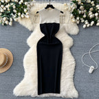 Color Blocking Black Knitted Dress