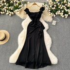 Premium Ruffled Patchwork Slim Dress