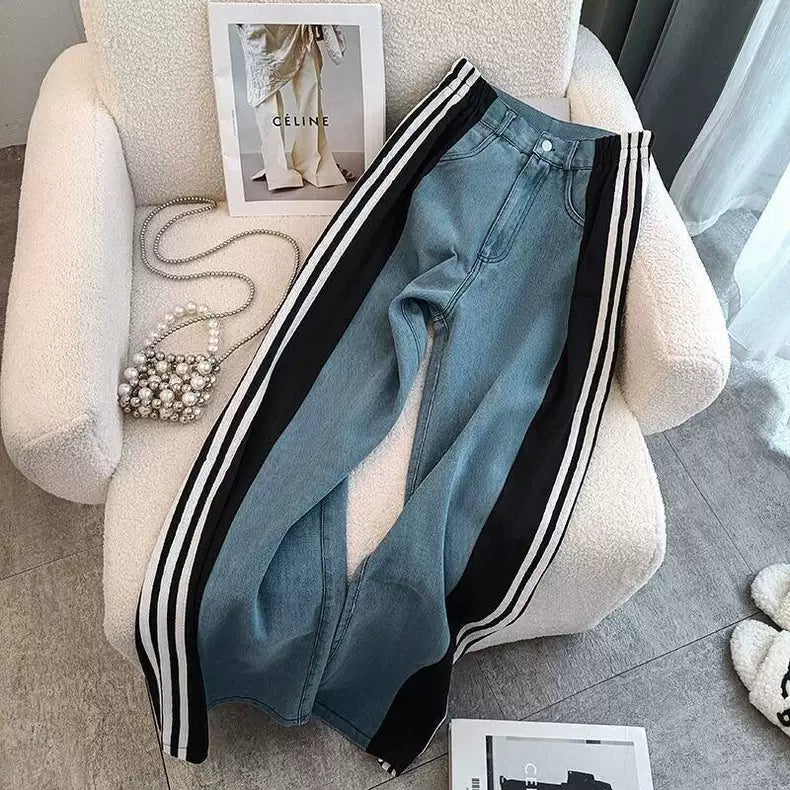 Casual Color Blocking Striped Jeans