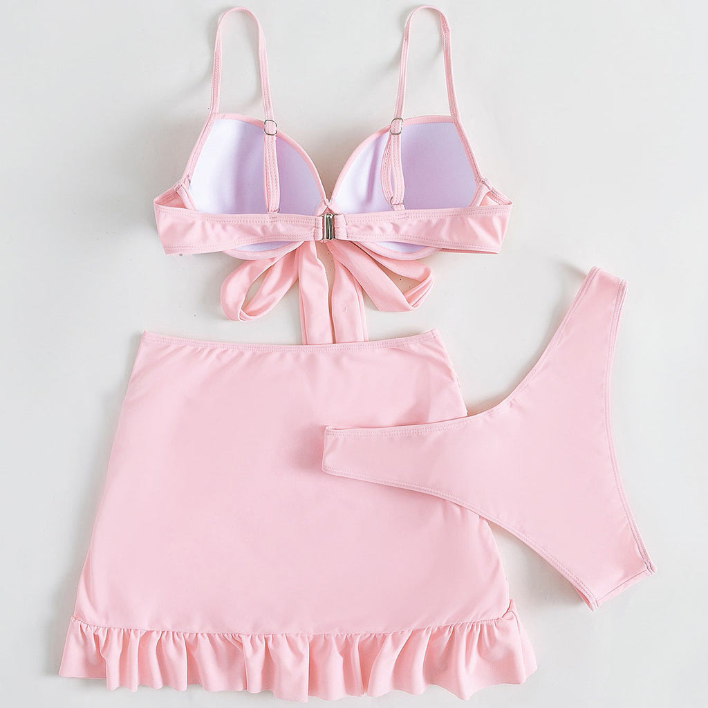 Solid Color Three-piece High wrapping Bikini