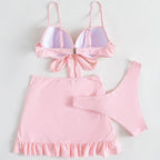Solid Color Three-piece High wrapping Bikini
