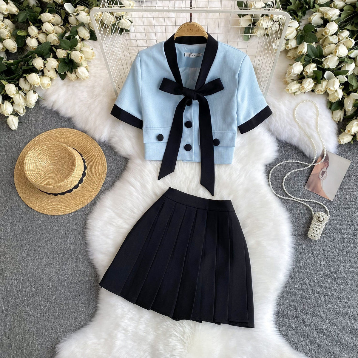 Uniform Style Top&Pleated Skirt 2Pcs