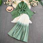 Thickened Cardigan&Gradient Skirt 2Pcs