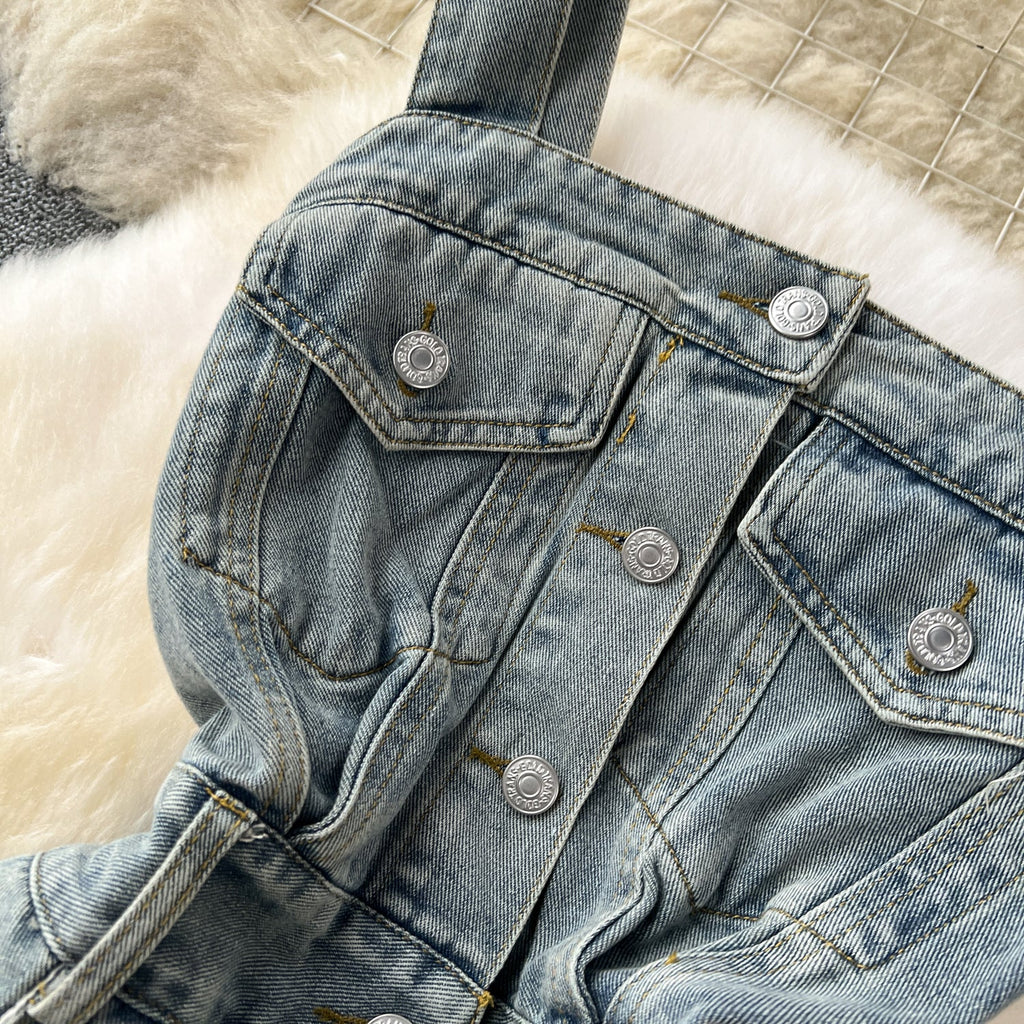 Vintage Distressed Denim Slip Dress