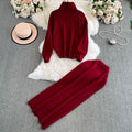 Turtleneck Sweater&Split Skirt 2Pcs