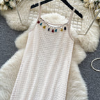 Bohemian Style Hollowed Fringed Slip Dress