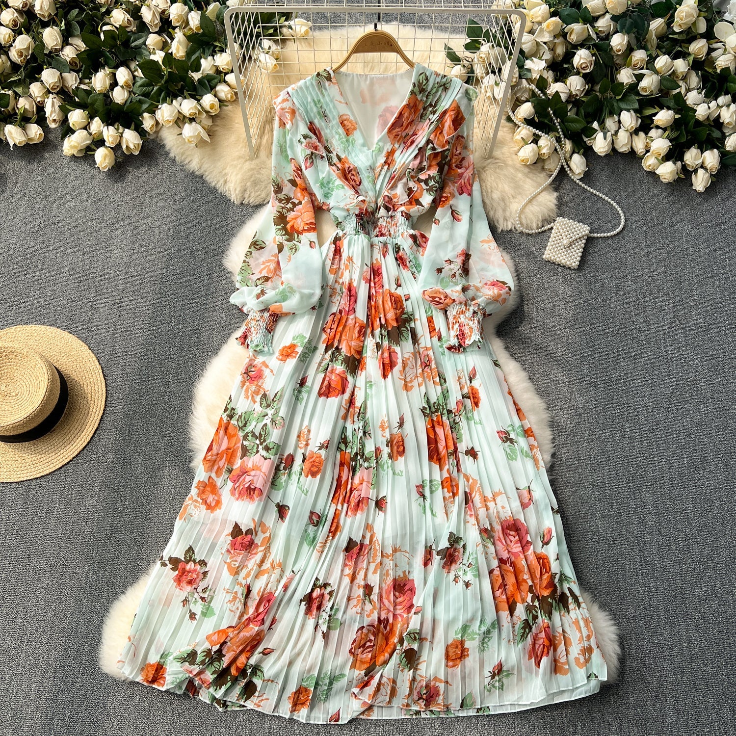 Fairy Pleated Floral Chiffon Dress