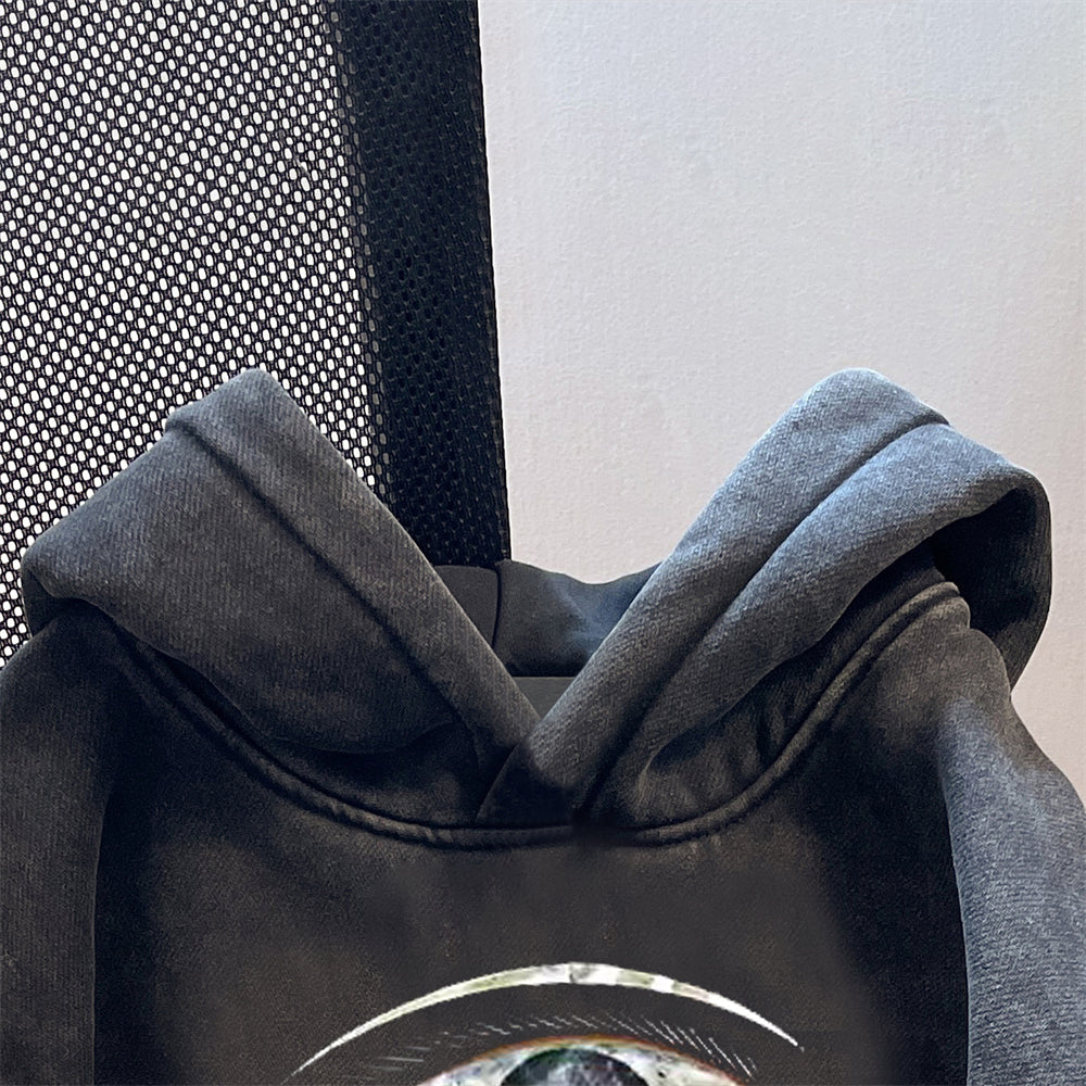 Oversize Distressed Printed Hooded Sweatshirt
