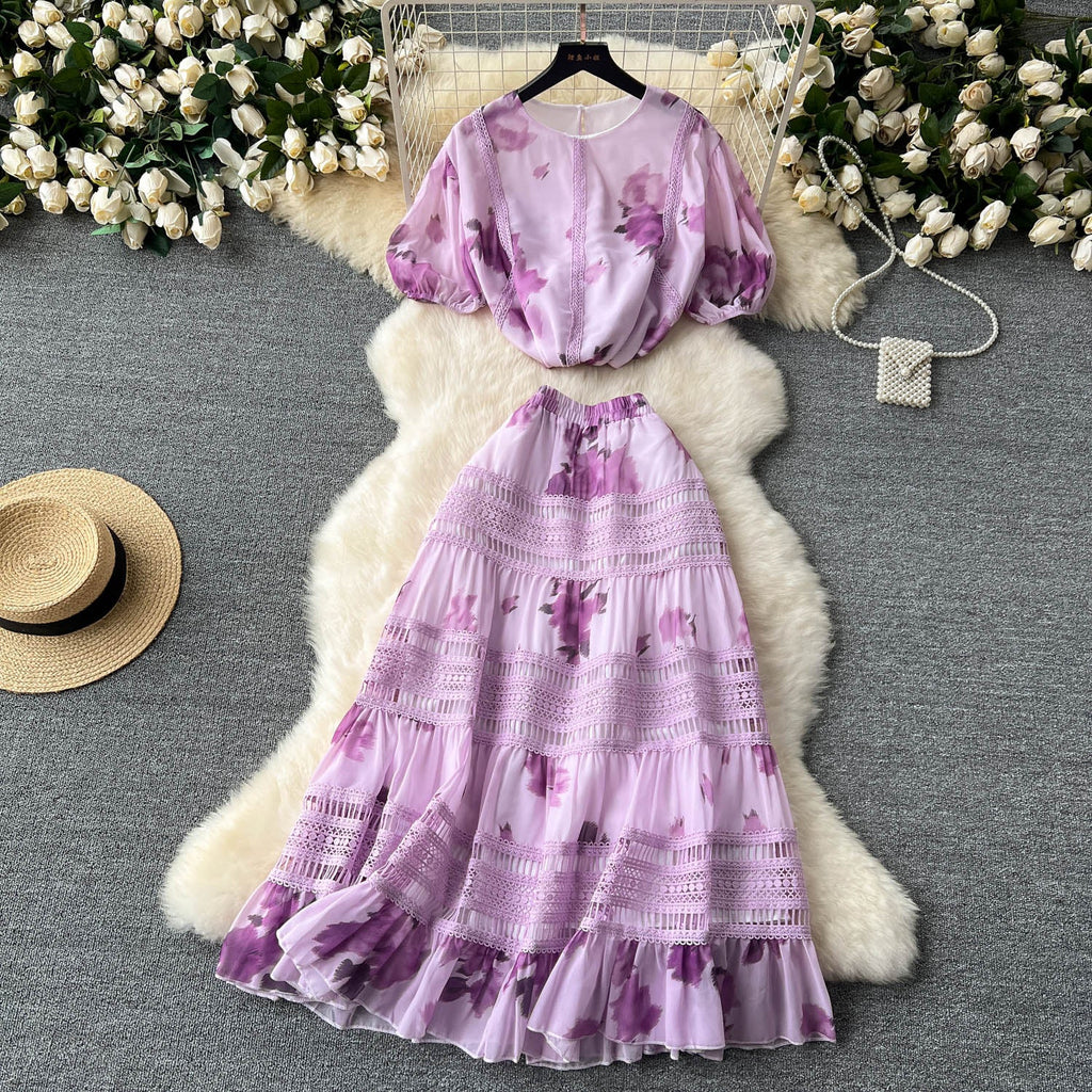 Top&Half-body Skirt Floral 2Pcs