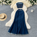 Tank Top & Fringed Skirt Denim 2Pcs