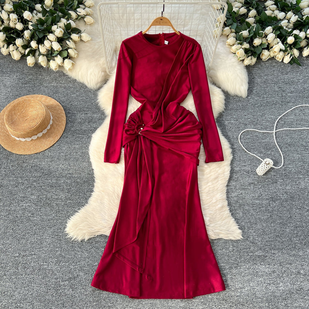 French Style Knotted Buckle Party Dress