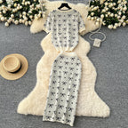 Bow Knitwear & Hip-wrapping Skirt 2Pcs