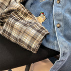 Vintage Denim Patchwork Plaid Shirt