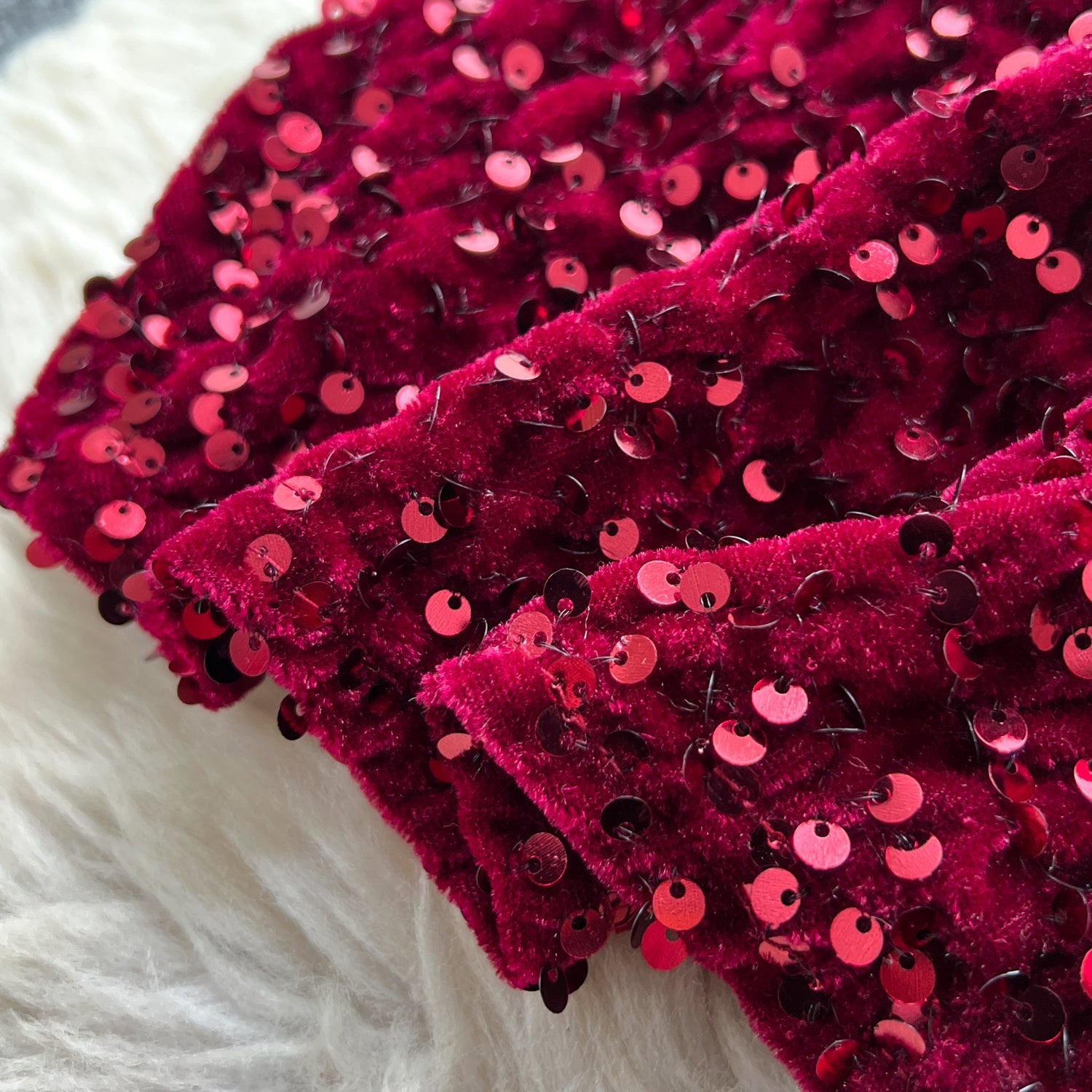 Ruffled Neckline Sequined Velvet Dress