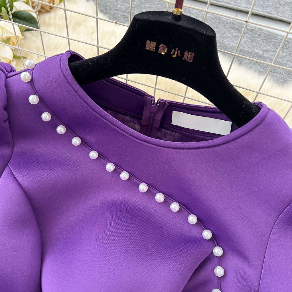 Beaded Mesh Pendulum Purple Dress