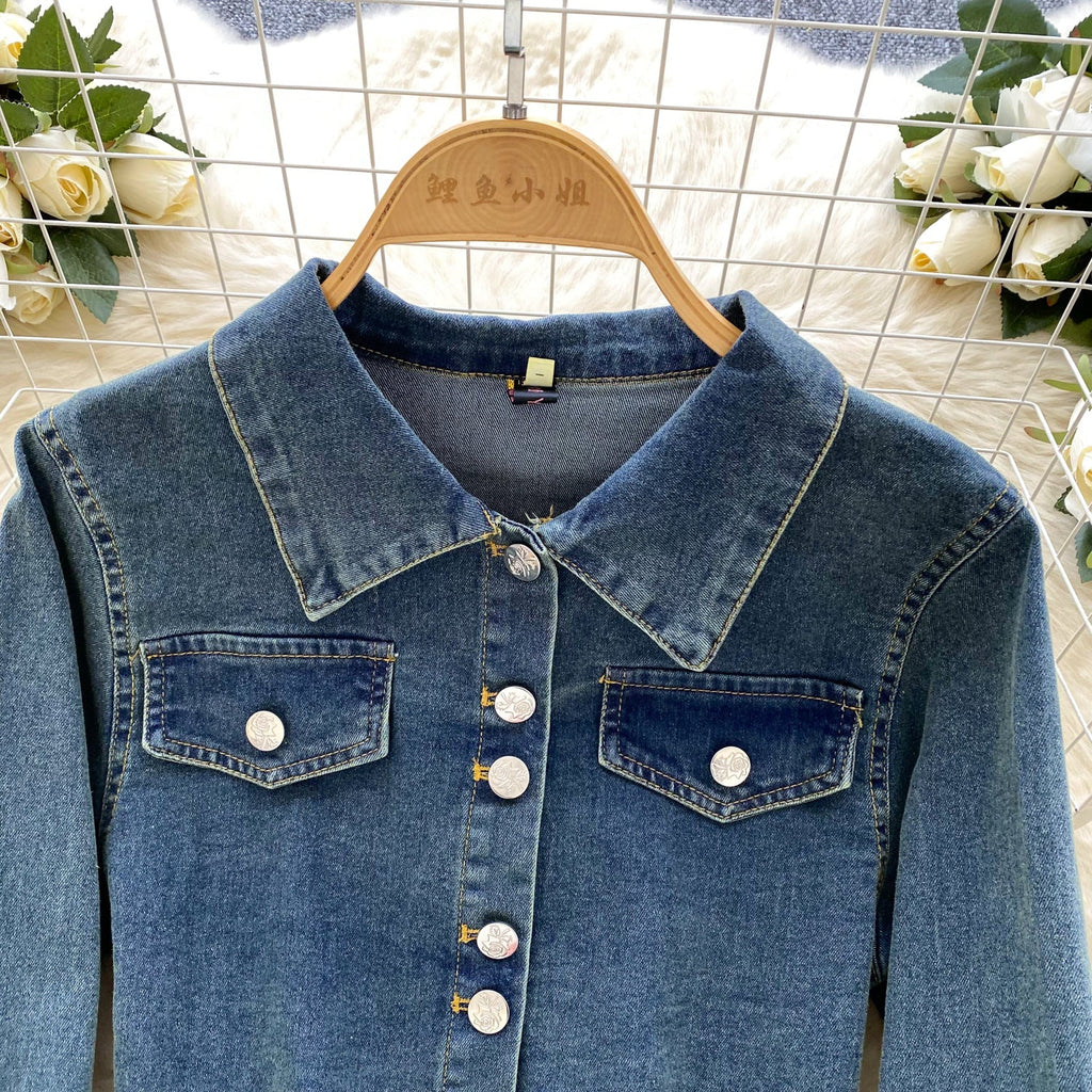 Vintage Denim Shirt & Fishtail Skirt 2Pcs