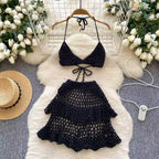 3D Camisole & Skirt Hollow Knitted 2Pcs