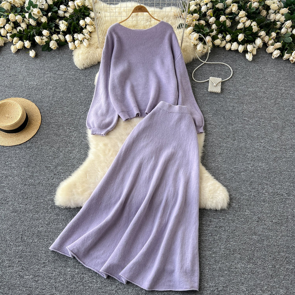 Loose Sweater&Skirt Thermal 2Pcs