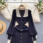 Doll Collar Black Knitted Shirt Dress