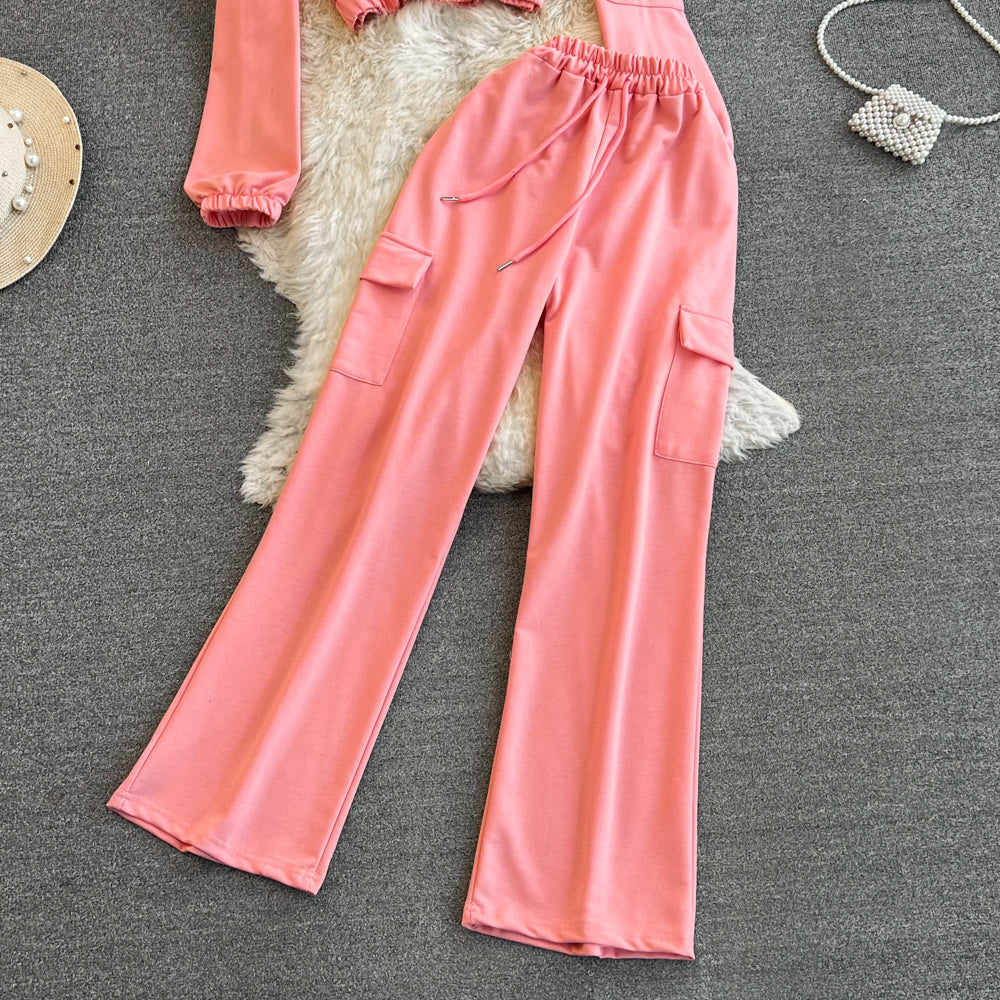 Drawstring Hoodie&Trousers Casual 2Pcs