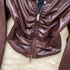 Chic Lapeled Zipped PU Jacket