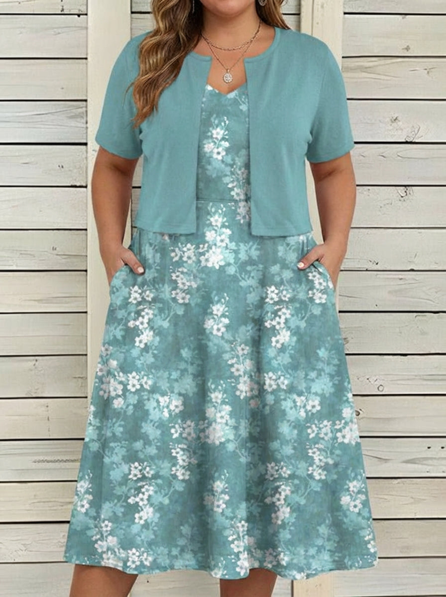 Aaliyah | Two-Piece Floral Midi Dress with Cropped Overlay