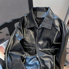 Chic Zipped Black PU Pilot Jacket
