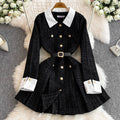 Color Blocking Tweed Shirt Dress