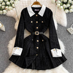 Color Blocking Tweed Shirt Dress