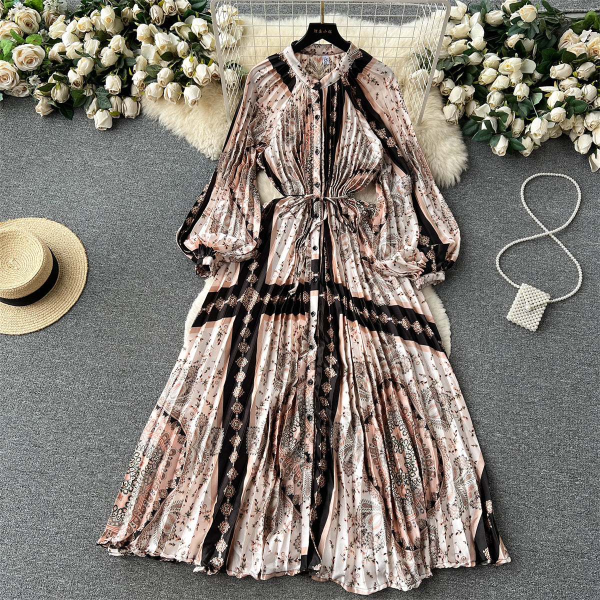 Crew Neck Floral Printed Shirt Dress
