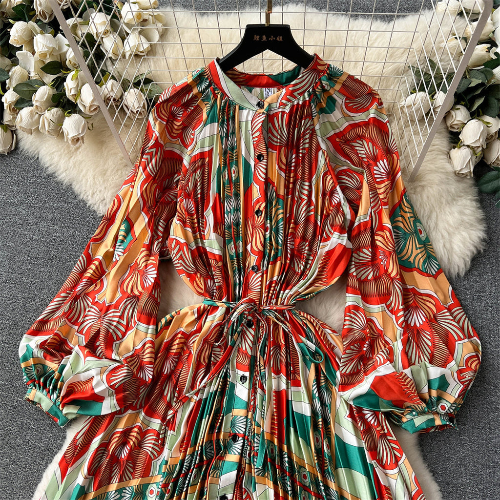 Crew Neck Floral Printed Shirt Dress