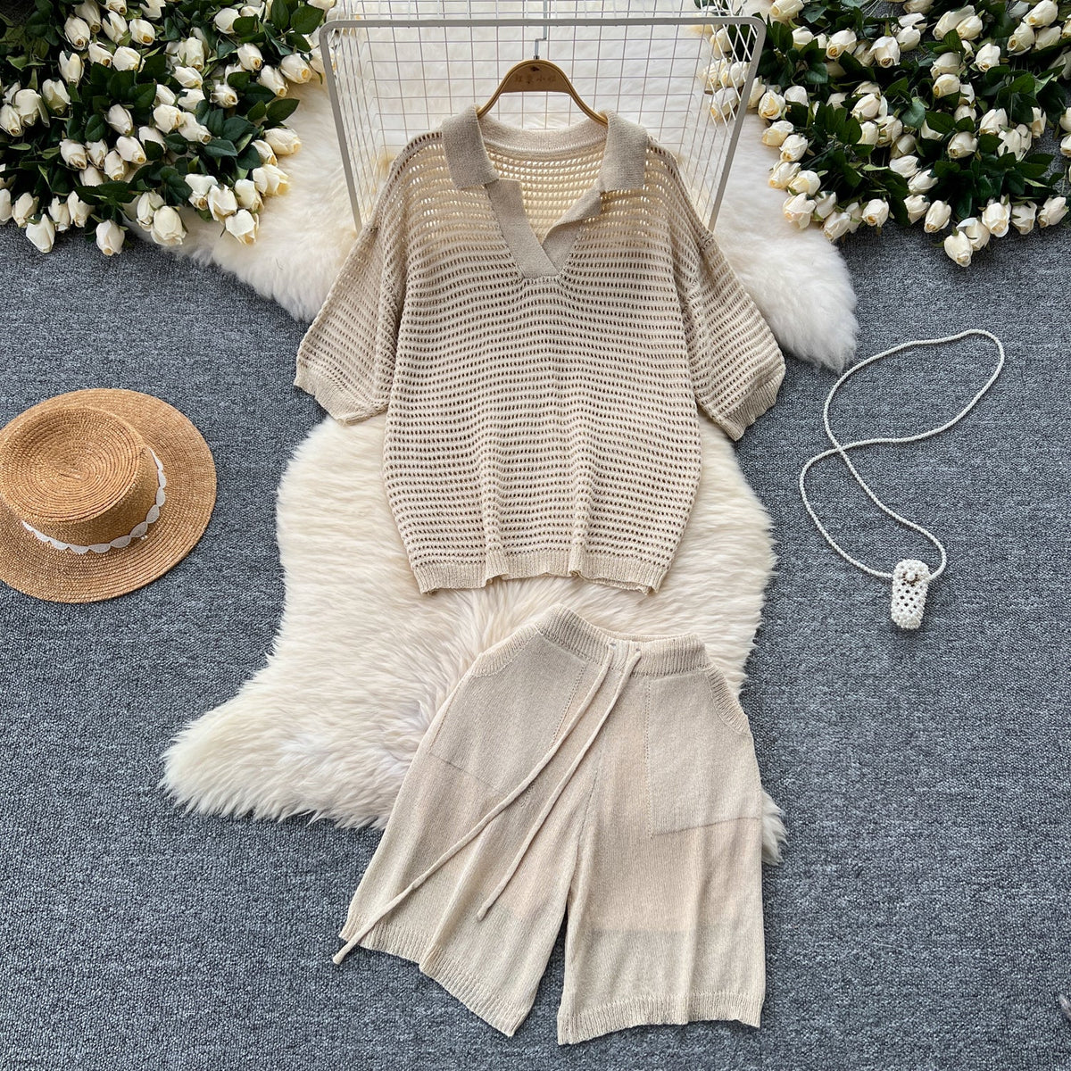 Oversized Knitwear&Shorts Casual 2Pcs