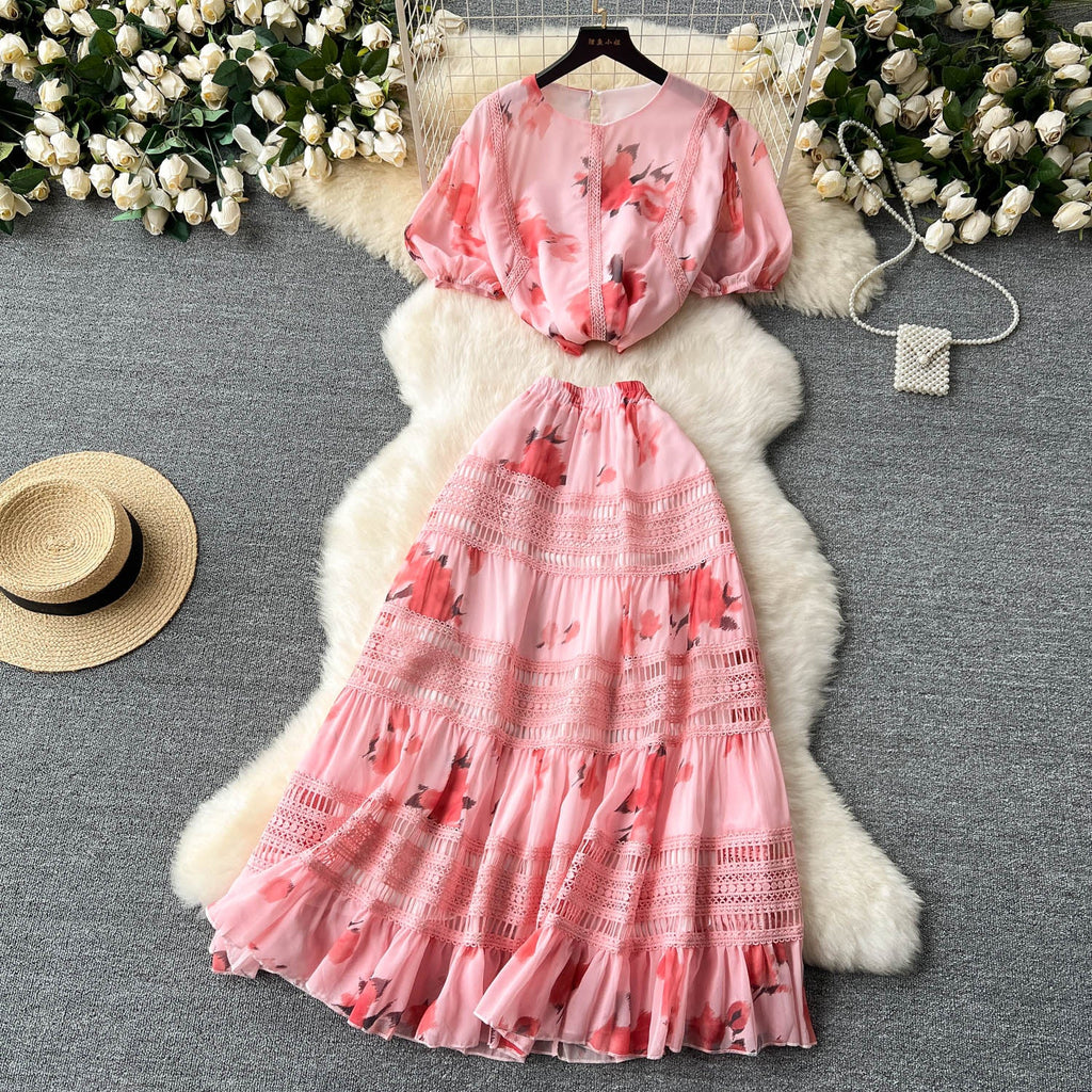 Top&Half-body Skirt Floral 2Pcs
