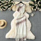 Elegant Tie-dye Pleated Vest Dress