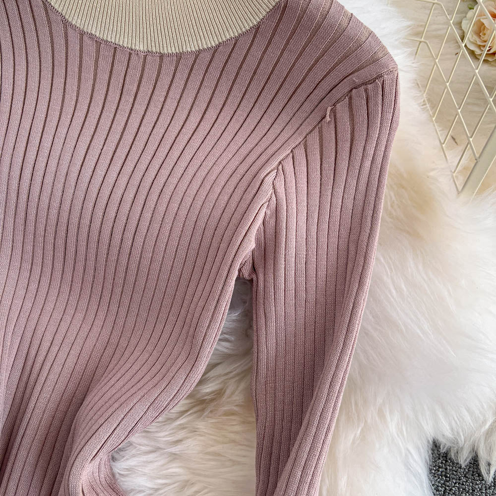 Sweater&Skirt Color-blocking Knitted 2Pcs