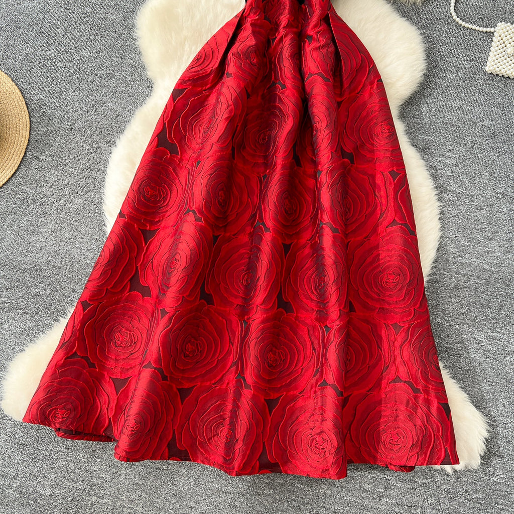 Off-shoulder Jacquard Patchwork Dress