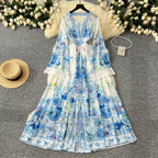 Courtly Deep V-neck Floral Shirt Dress