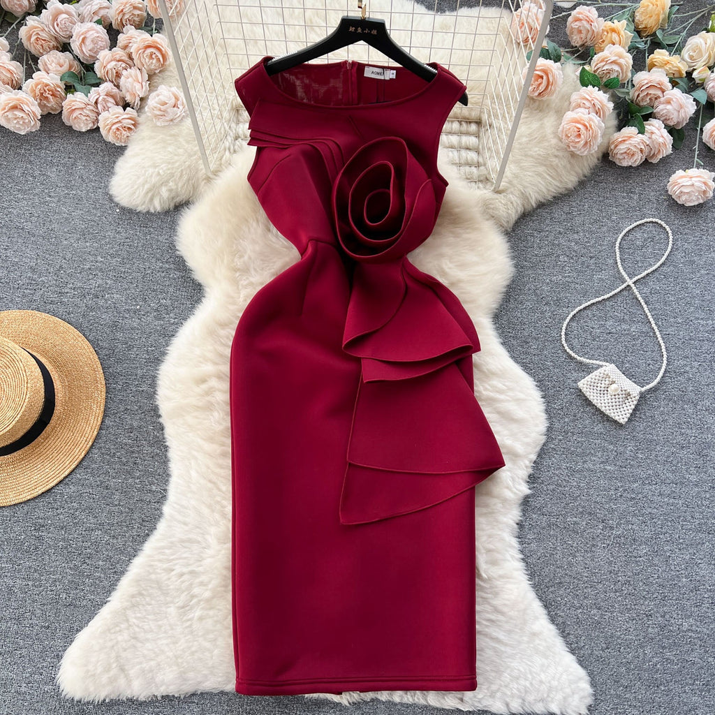 Premium Sleeveless 3D Flower Party Dres