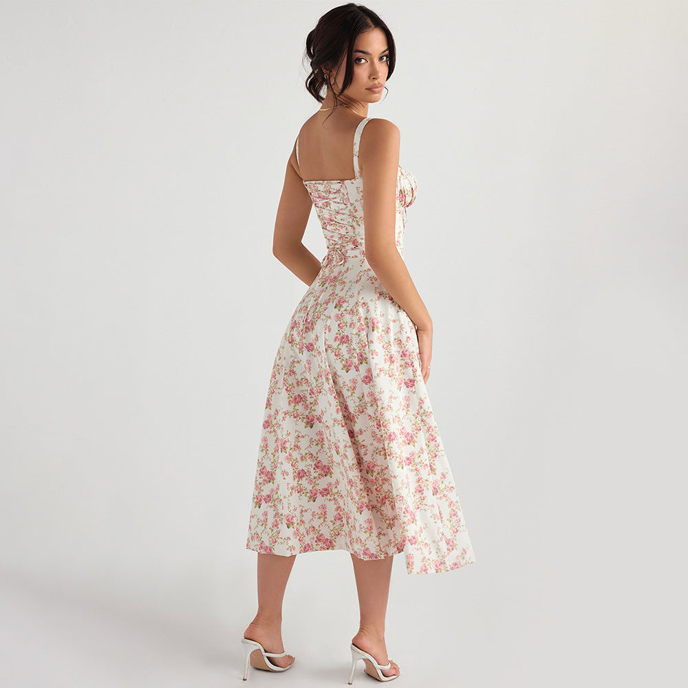Backless Floral Printed Slip Dress